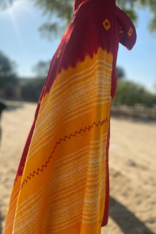 Double shade Hand Embroidered mirror and katchi work bhandhej woollen shawl Buy Urmul Desert Crafts