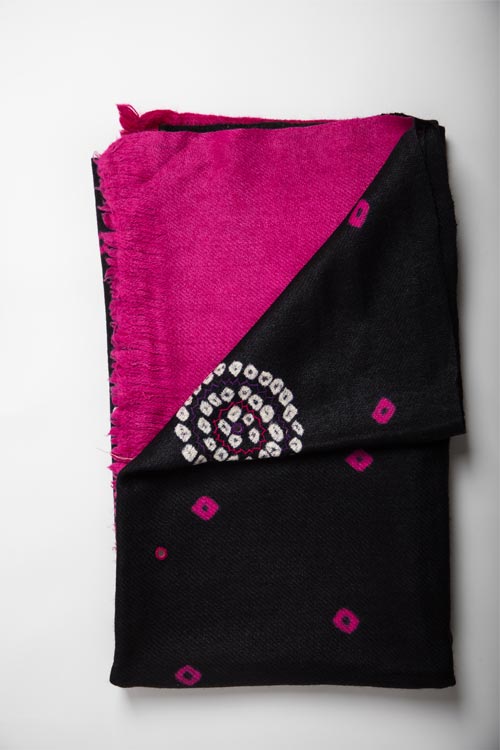 Double shade Hand Embroidered mirror work bhandhej woollen shawl Buy Urmul Desert Crafts