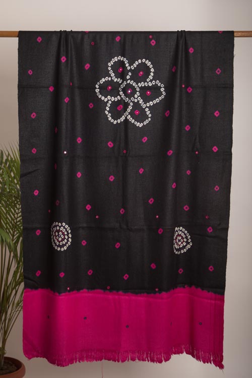 Double shade Hand Embroidered mirror work bhandhej woollen shawl Buy Urmul Desert Crafts