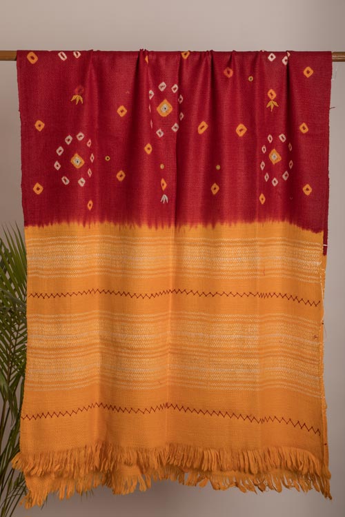 Double shade Hand Embroidered mirror and katchi work bhandhej woollen shawl Buy Urmul Desert Crafts