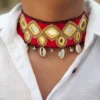 Mani hand embroidered mirror and shells neck choker Buy Urmul Desert Crafts